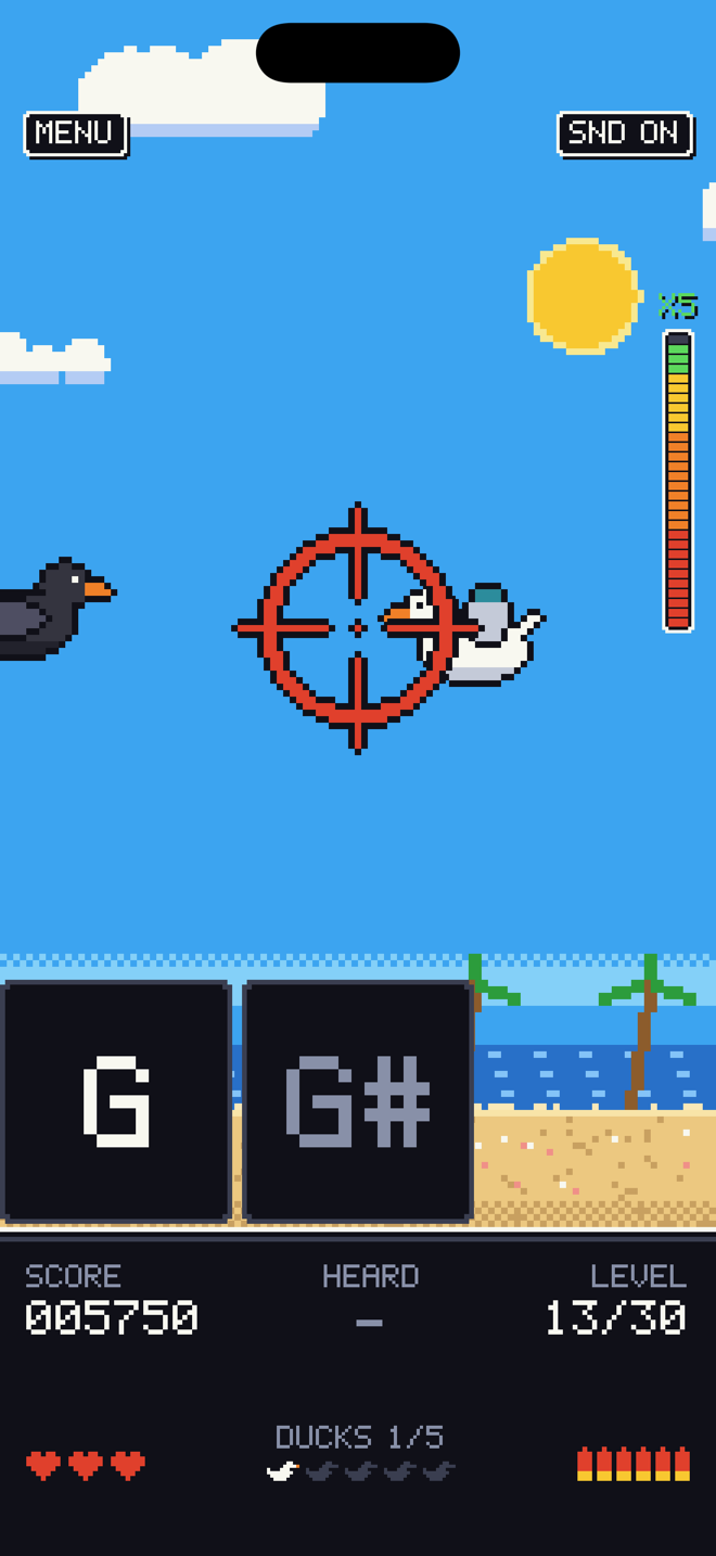 Notes mode: the note shown as a letter, with two ducks in the sky